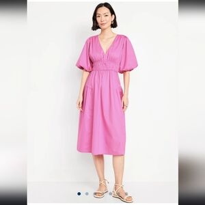 Old Navy Waist-Defined Puff-Sleeve Midi Dress